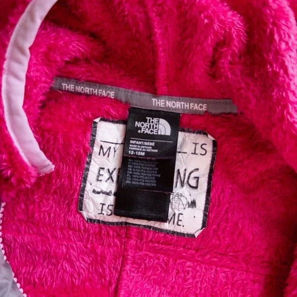 The North Face Fuzzy Fleece Oso One Piece Jumpsuit Hooded Pink Baby Size 12-18M - Picture 8 of 12